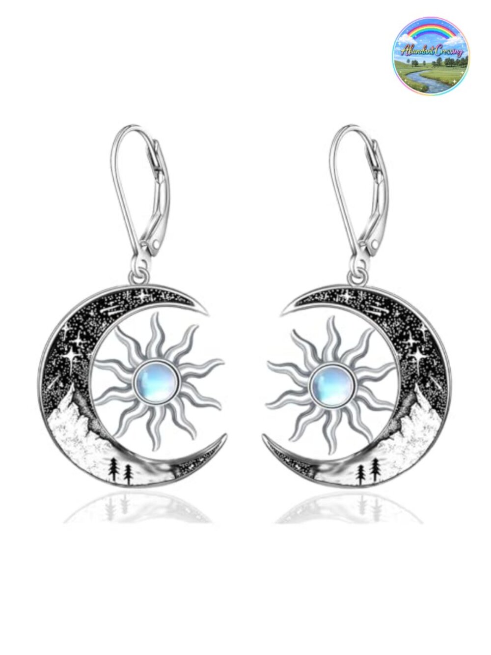 Sun Moon Star Dangle Leverback Earrings 925 Sterling Silver Gothic Gift for